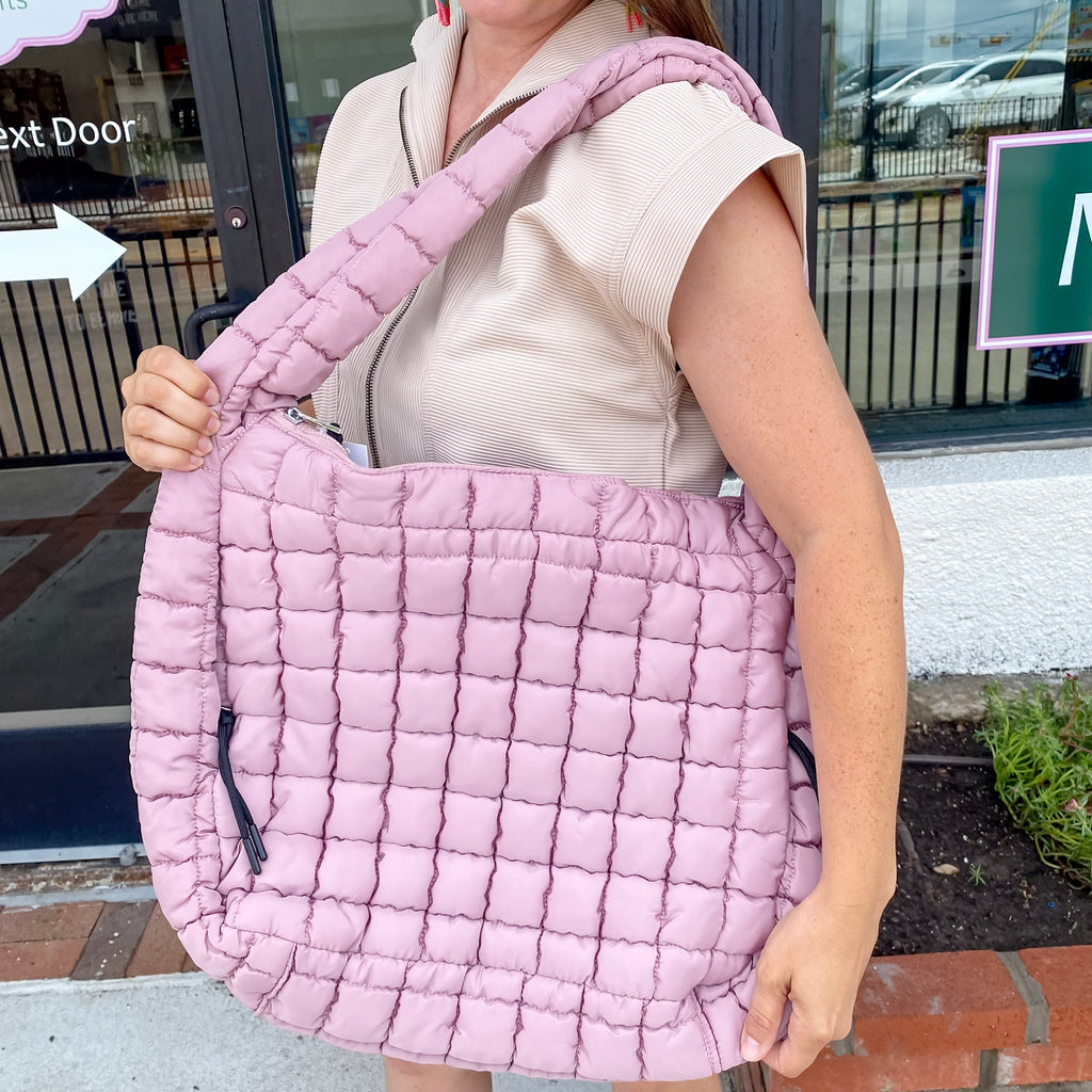 Mauve Oversized Quilted Hobo Tote Bag - Lyla's: Clothing, Decor & More - Plano Boutique