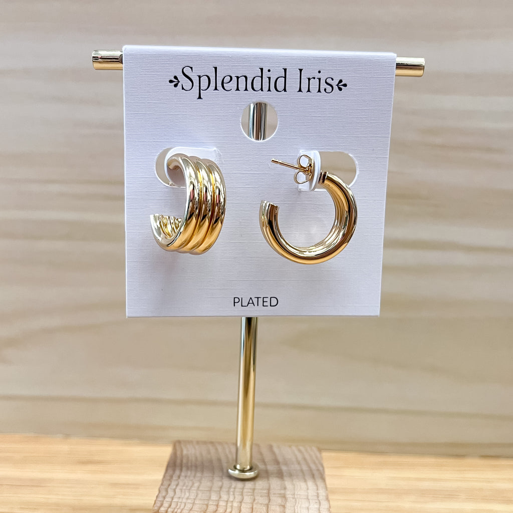 Gold Triple Hollow Tube Hoop Earrings - Lyla's: Clothing, Decor & More - Plano Boutique