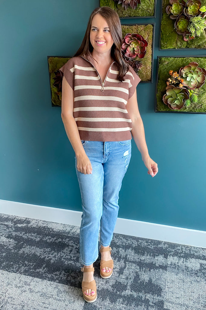 Layers Of Life Striped Vest Espresso - Lyla's: Clothing, Decor & More - Plano Boutique