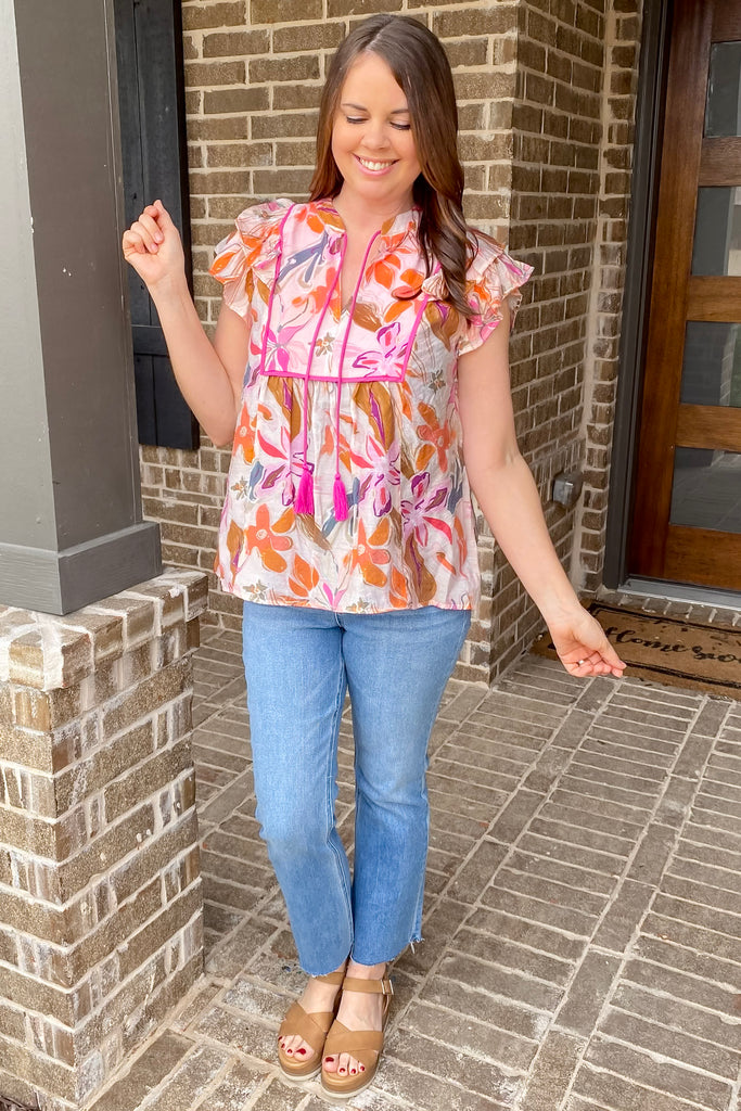 Fields of Hope Abstract Floral Print Pink Top - Lyla's: Clothing, Decor & More - Plano Boutique
