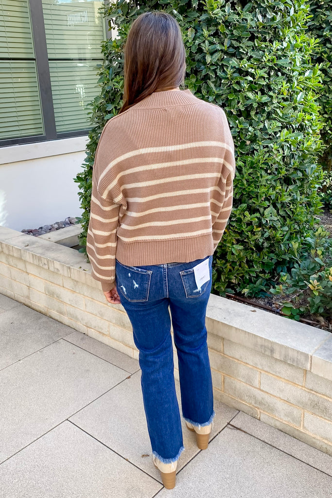 Say More Striped Mock Neck Drop Shoulder Cocoa Sweater - Lyla's: Clothing, Decor & More - Plano Boutique