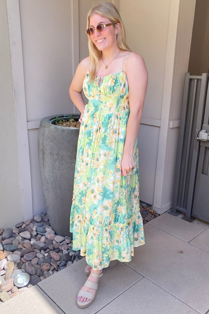 Whirlwind Floral Print Apple Green Maxi Dress - Lyla's: Clothing, Decor & More - Plano Boutique