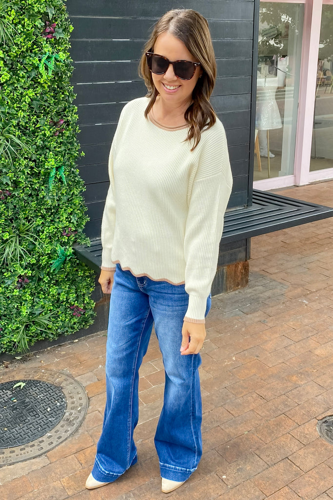The Vanilla Bean Scallop Oatmeal Sweater - Lyla's: Clothing, Decor & More - Plano Boutique
