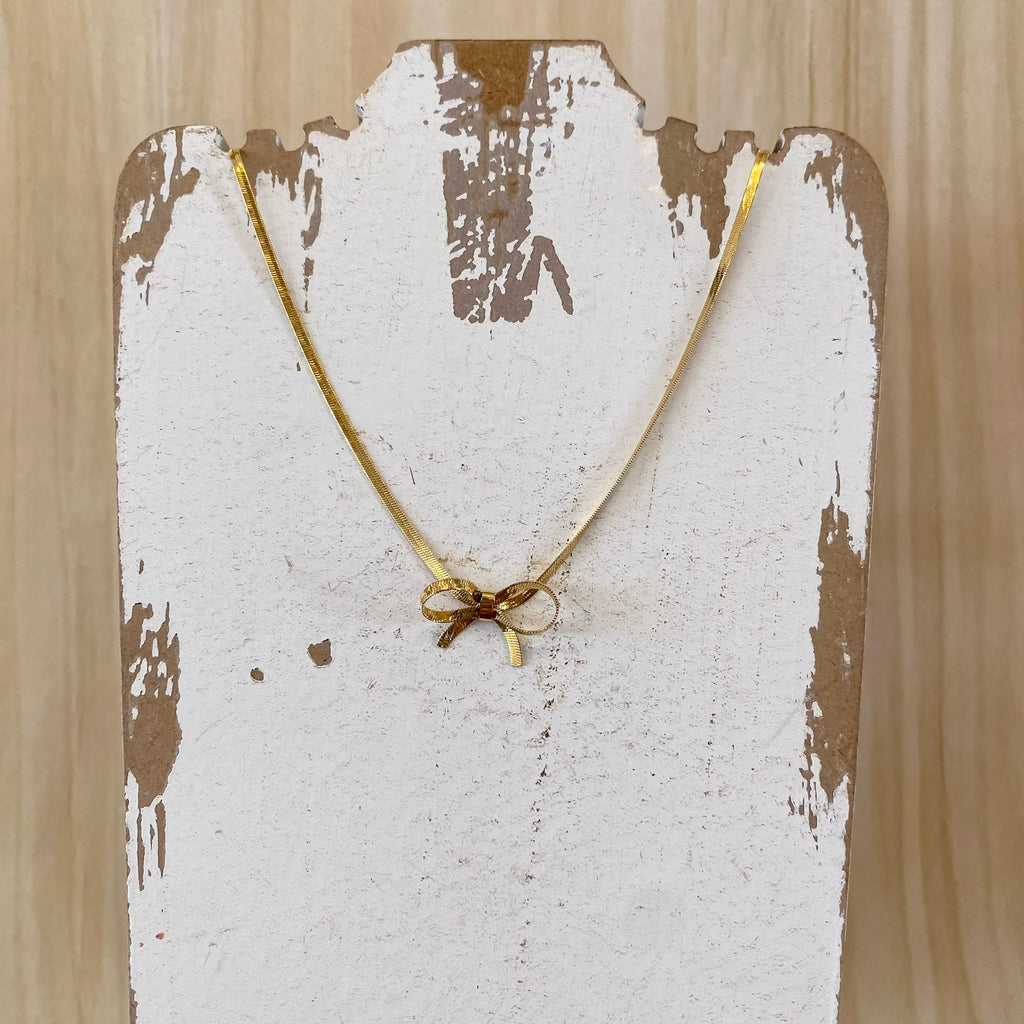 Delicate Herringbone Bow Necklace - Lyla's: Clothing, Decor & More - Plano Boutique