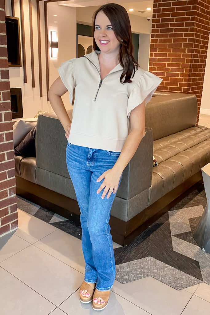 Go To Ruffle Sleeve Light Taupe Top - Lyla's: Clothing, Decor & More - Plano Boutique