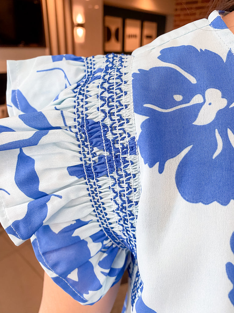 Beach Vacation Blue Floral Print Top - Lyla's: Clothing, Decor & More - Plano Boutique