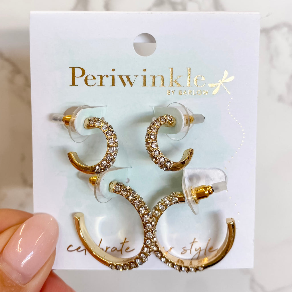 Crystal Gold Duo Hoop Earrings - Lyla's: Clothing, Decor & More - Plano Boutique