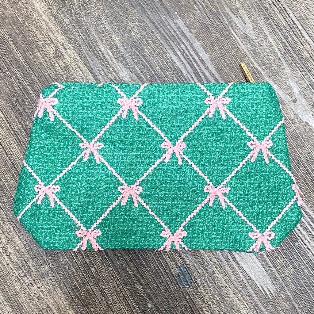 Tinsel Bow Zip Pouch in Green - Lyla's: Clothing, Decor & More - Plano Boutique