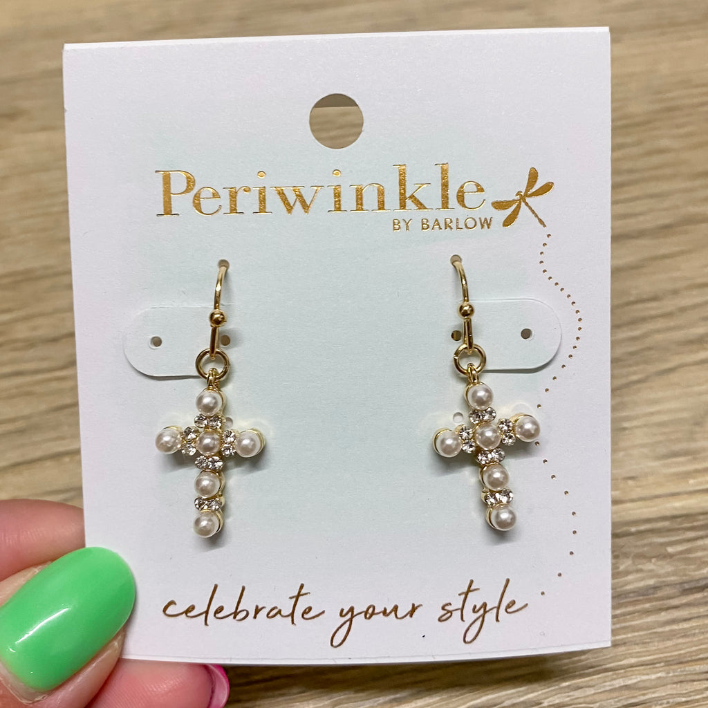 Pearl and Crystal Crosses Earrings - Lyla's: Clothing, Decor & More - Plano Boutique