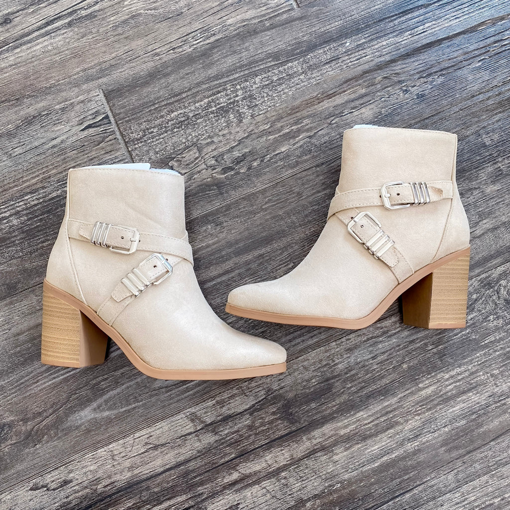 Juno Buckle Booties in Sand - Lyla's: Clothing, Decor & More - Plano Boutique