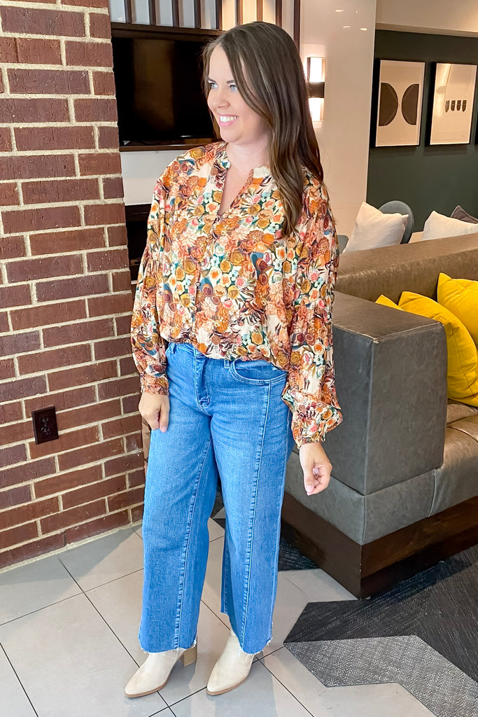 Going to Be Golden Floral Taupe Top - Lyla's: Clothing, Decor & More - Plano Boutique