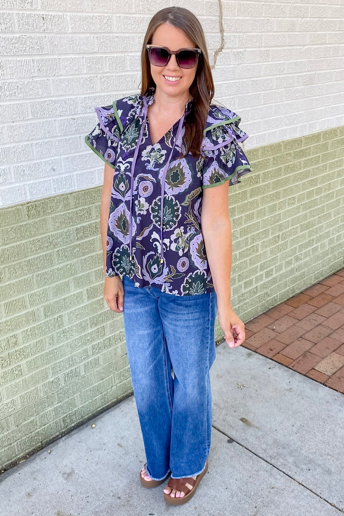 Stroll Around Floral Print Navy Top - Lyla's: Clothing, Decor & More - Plano Boutique