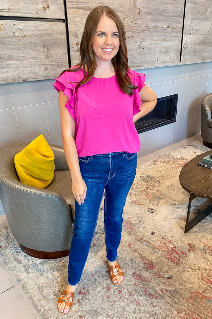 Leona Growing Light Super High Rise Stretch Slim Straight Jeans by Vervet - Lyla's: Clothing, Decor & More - Plano Boutique