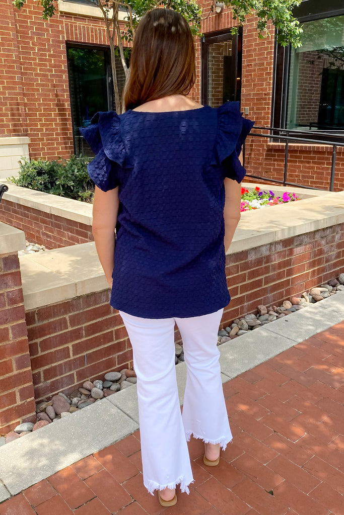 Ring a Bell Textured Navy Top - Lyla's: Clothing, Decor & More - Plano Boutique