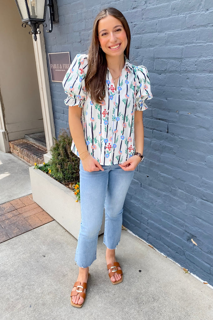 All The Attention Floral Print White Top - Lyla's: Clothing, Decor & More - Plano Boutique