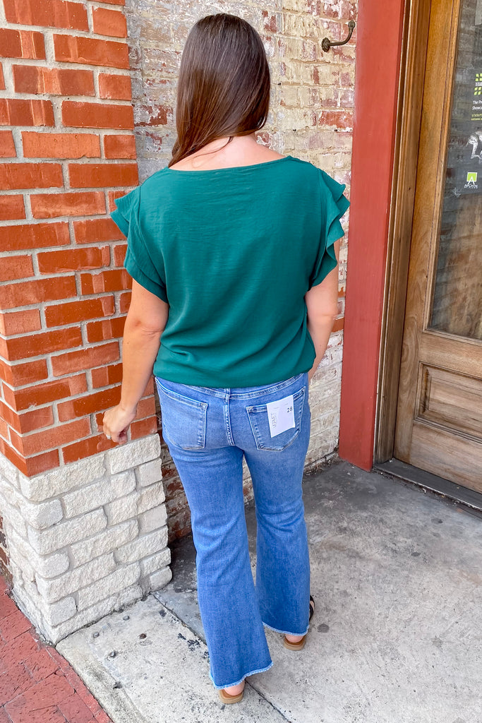 Ruffle Sleeve Hunter Green Top - Lyla's: Clothing, Decor & More - Plano Boutique