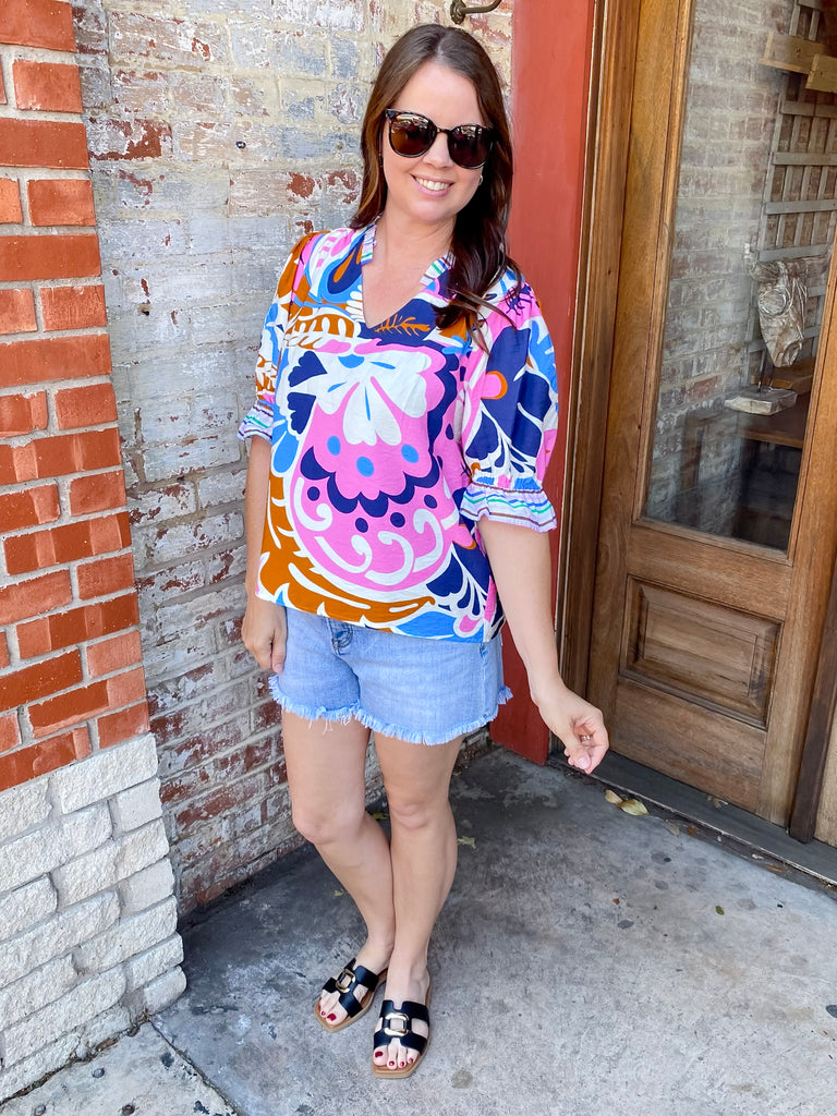 Forget About It Retro Swirl Print Top - Lyla's: Clothing, Decor & More - Plano Boutique