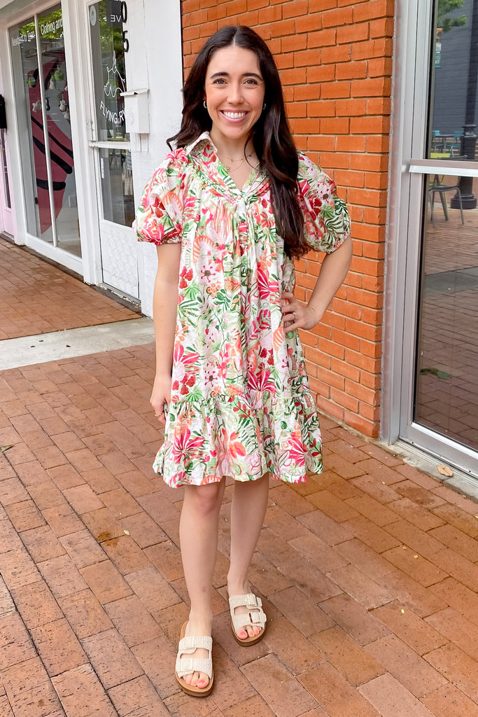 Lucky For You Floral Print Green Dress - Lyla's: Clothing, Decor & More - Plano Boutique