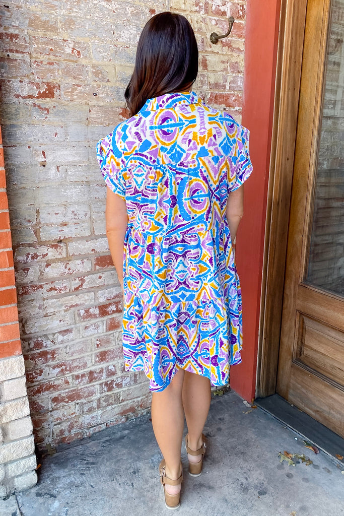 Walk Through Fire For You Azure Print Dress - Lyla's: Clothing, Decor & More - Plano Boutique