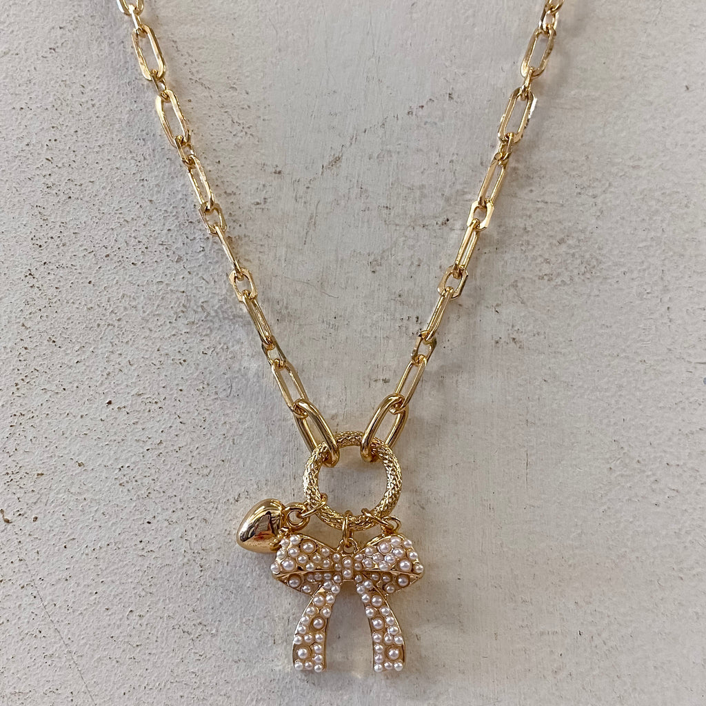 Gold Chain With Heart And Bow Charms - Lyla's: Clothing, Decor & More - Plano Boutique