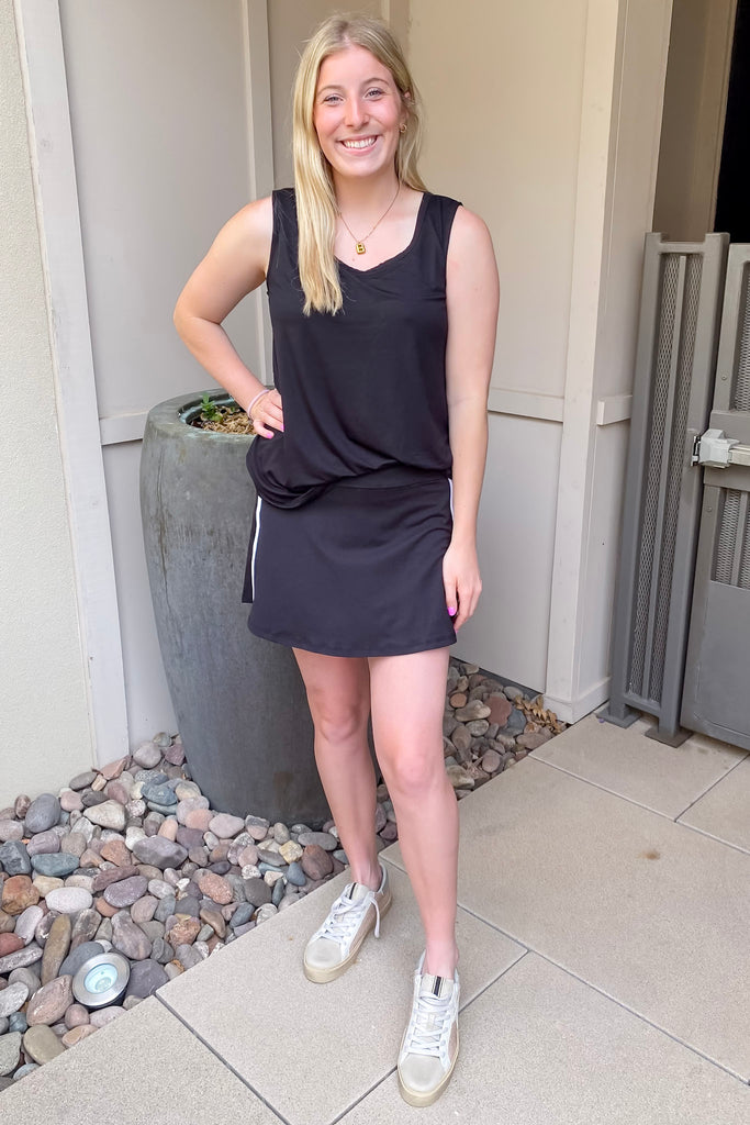 Athleisure Recycled Butter Piping Black and White Skort - Lyla's: Clothing, Decor & More - Plano Boutique