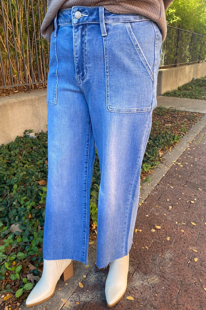 Solictous High Rise Utility Wide Leg Denim by Lovervet - Lyla's: Clothing, Decor & More - Plano Boutique