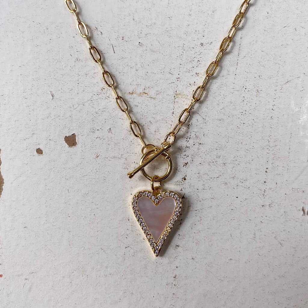 MOP Pave Heart Toggle Pendant Necklace - Lyla's: Clothing, Decor & More - Plano Boutique