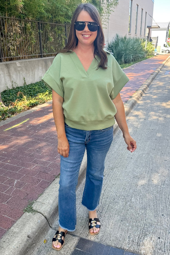 Easy Like That Tea Green Polo Top - Lyla's: Clothing, Decor & More - Plano Boutique