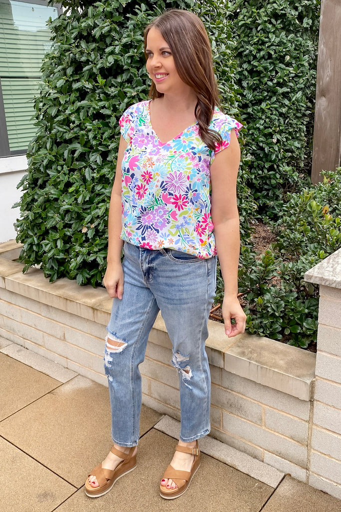 A Lil Ruffle V Neckline Floral Print Top - Lyla's: Clothing, Decor & More - Plano Boutique