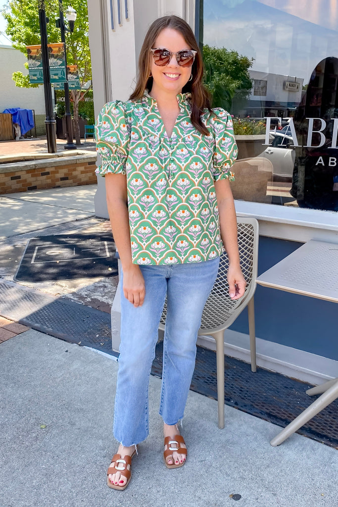 Be There For You Green Floral Print Top - Lyla's: Clothing, Decor & More - Plano Boutique