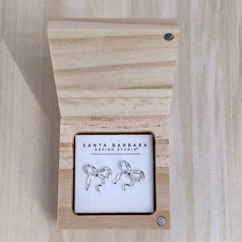 Darling Daughter Treasure Box Silver Bow Earrings - Lyla's: Clothing, Decor & More - Plano Boutique
