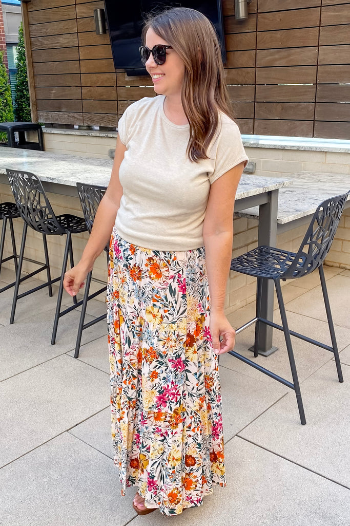 Checking In Ivory Floral Print Midi Skirt - Lyla's: Clothing, Decor & More - Plano Boutique