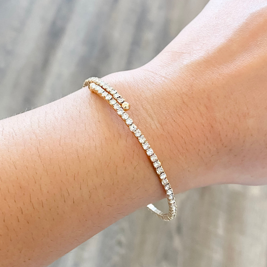 Single Fine Crystal Flexi Bracelet in Gold - Lyla's: Clothing, Decor & More - Plano Boutique