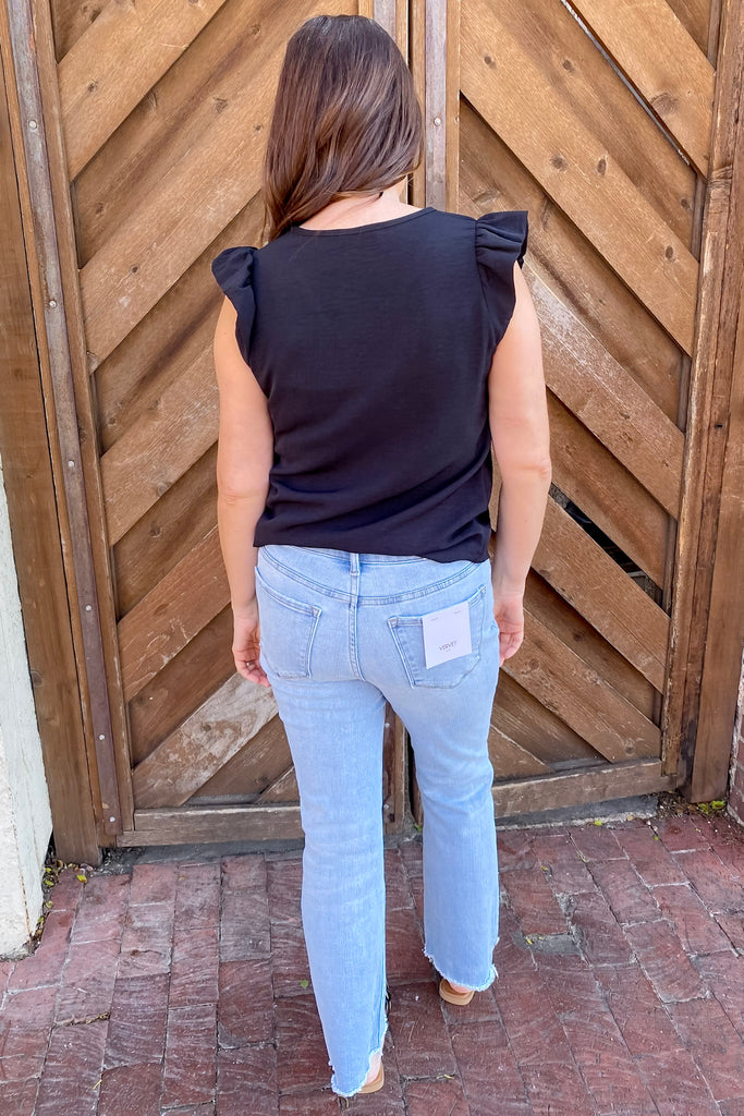 A Lil Ruffle V Neckline Black Top - Lyla's: Clothing, Decor & More - Plano Boutique