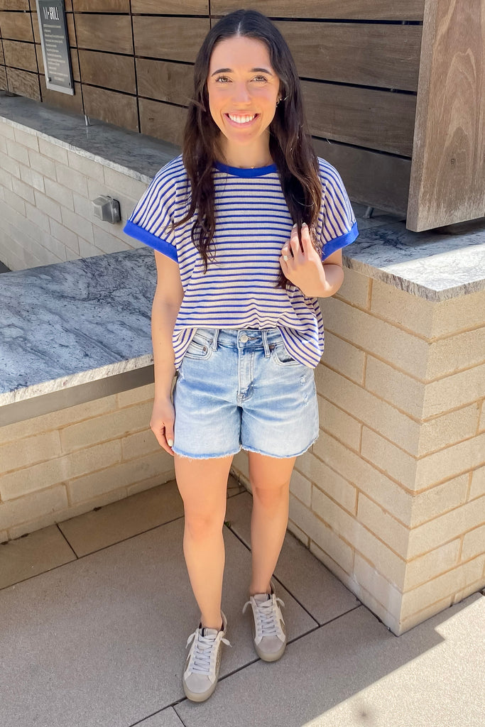 City Blue Super High Frayed Hem Denim Shorts by Mica - Lyla's: Clothing, Decor & More - Plano Boutique