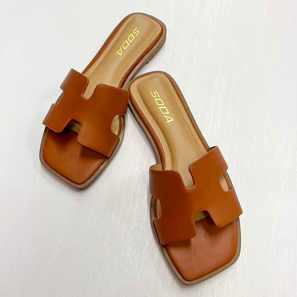 Knit Cognac Flat Sandal - Lyla's: Clothing, Decor & More - Plano Boutique