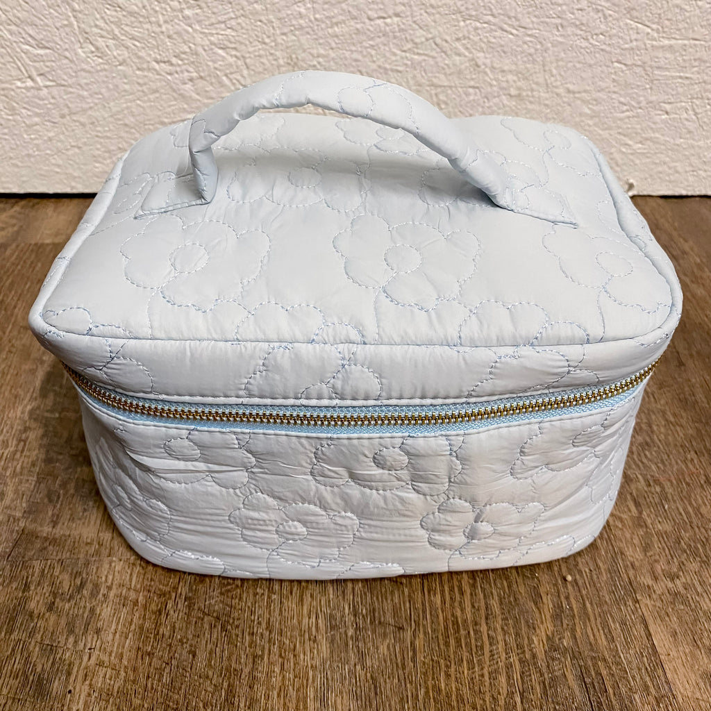 Blue Floral Puff Cosmetic Bag - Lyla's: Clothing, Decor & More - Plano Boutique