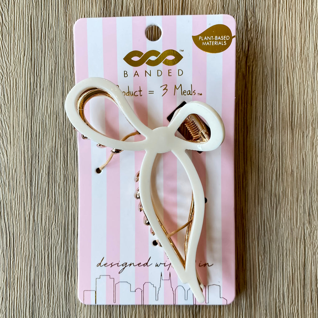 White and Gold Bow Claw Clip - Lyla's: Clothing, Decor & More - Plano Boutique