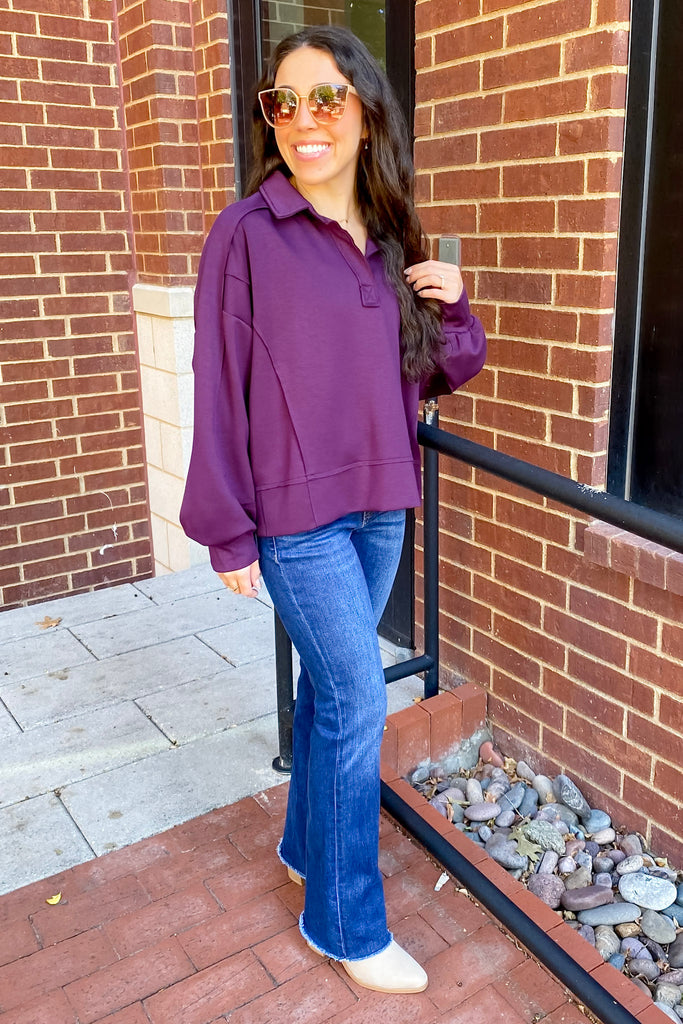 I See You Longsleeve Collar Plum Top - Lyla's: Clothing, Decor & More - Plano Boutique