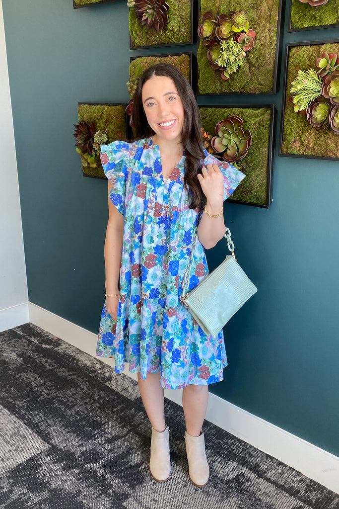 Light Up the Day Floral Print Blue Dress - Lyla's: Clothing, Decor & More - Plano Boutique