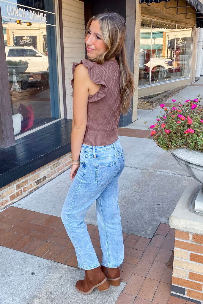 Settle In Ruffle Brown Sweater - Lyla's: Clothing, Decor & More - Plano Boutique