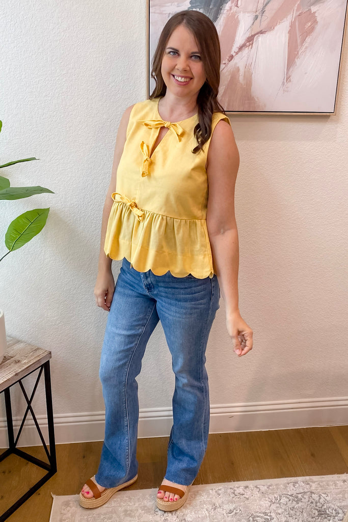 Lemon Drop Bow Yellow Top - Lyla's: Clothing, Decor & More - Plano Boutique