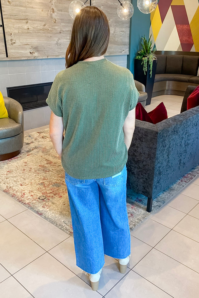 Olive Ribbed Pocket Top - Lyla's: Clothing, Decor & More - Plano Boutique