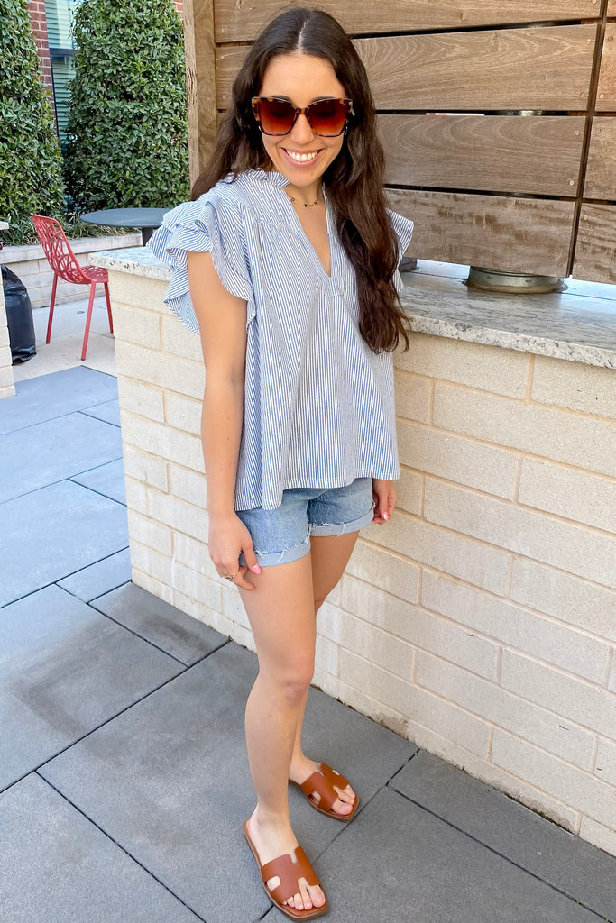 You Got Me Striped Blue Top - Lyla's: Clothing, Decor & More - Plano Boutique