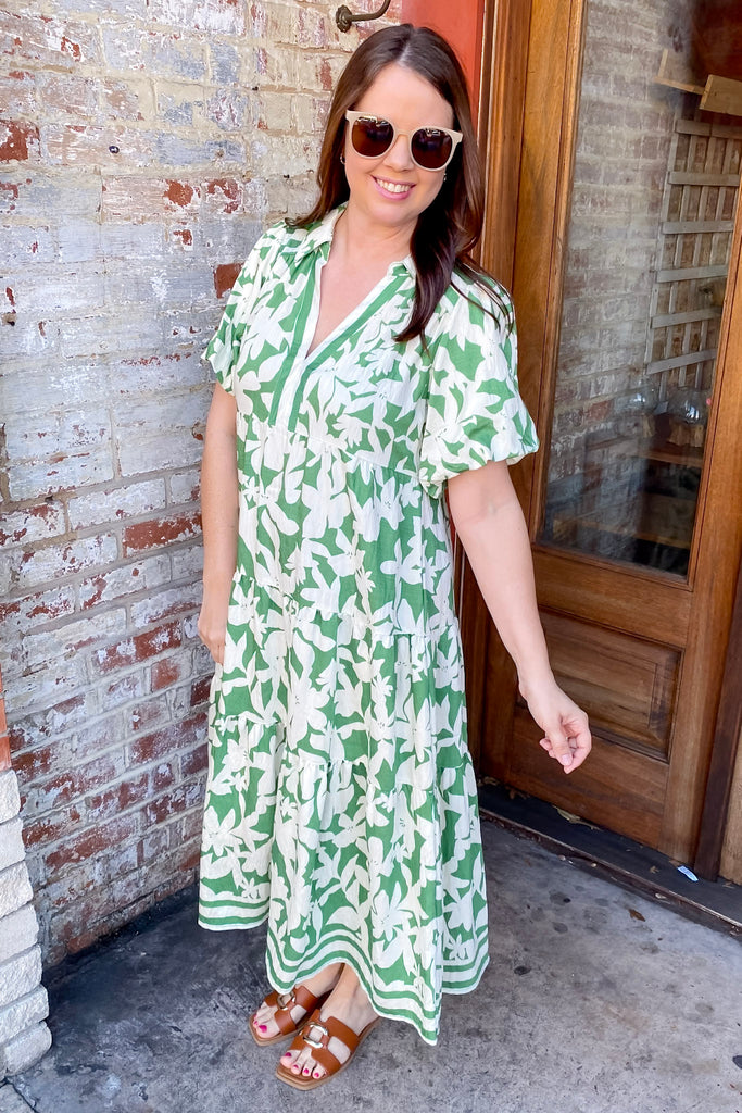 Coastal Breeze Floral Print Green Midi Dress - Lyla's: Clothing, Decor & More - Plano Boutique