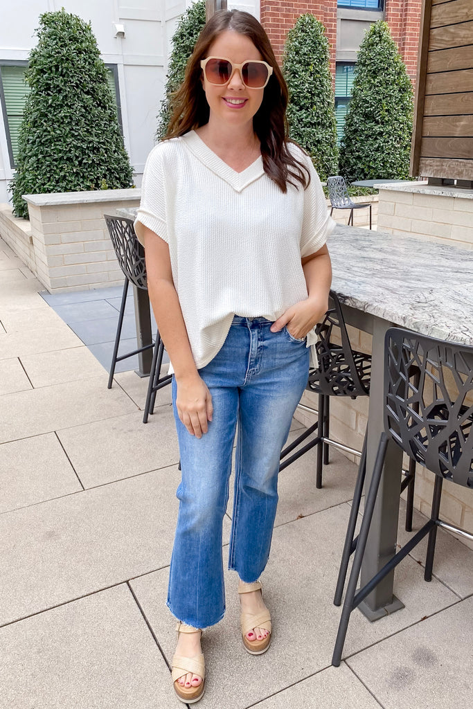 Wait For Your Love Textured White Top - Lyla's: Clothing, Decor & More - Plano Boutique