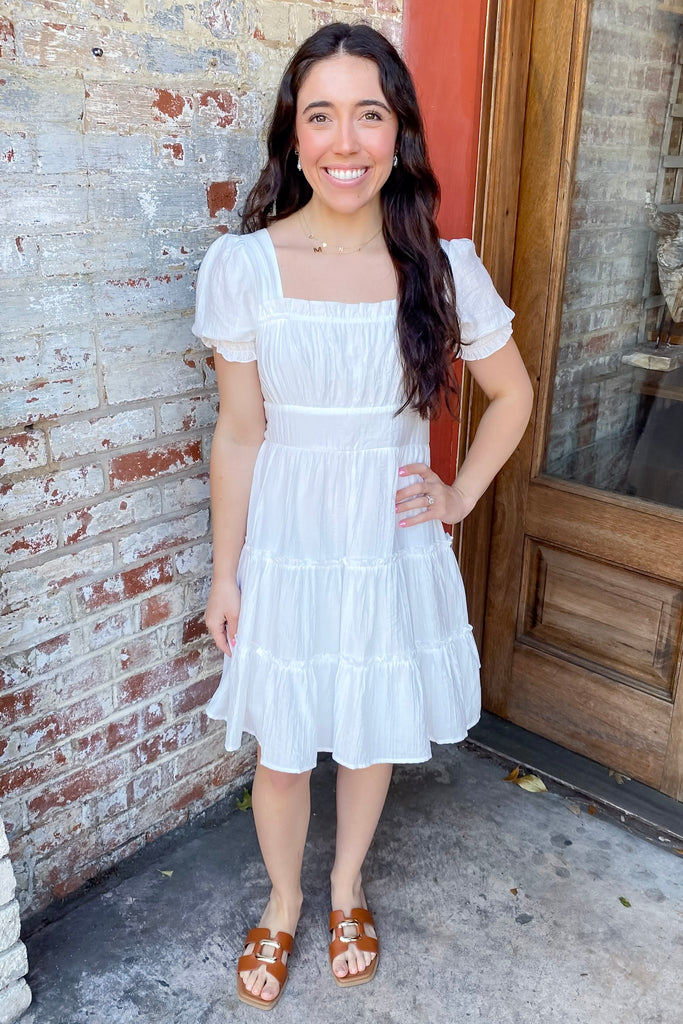 Elegant Glow Square Neck White Dress - Lyla's: Clothing, Decor & More - Plano Boutique
