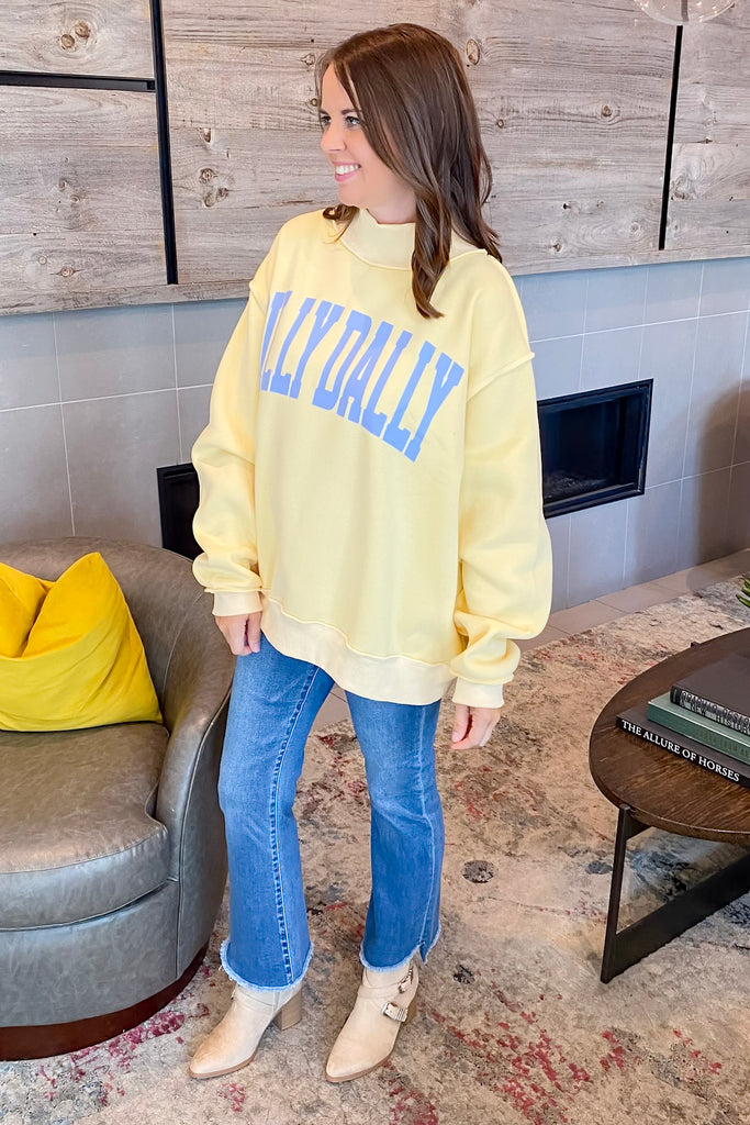 Dilly Dally Yellow Oversized Mock Neck Sweater - Lyla's: Clothing, Decor & More - Plano Boutique