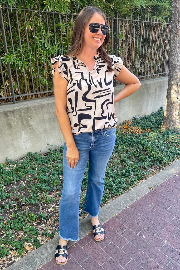 Playful and Polished Abstract Tan Top - Lyla's: Clothing, Decor & More - Plano Boutique