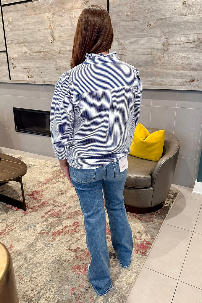 Here We Come Button Up Blue Striped Top - Lyla's: Clothing, Decor & More - Plano Boutique
